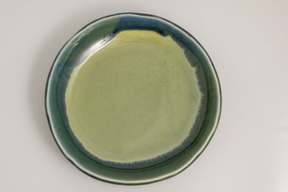 Hand Made Slab Built Pottery Dinner Plate Decorated In A Green Rutile Base With Sapphire Cover Glaze 2
