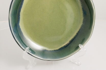 Hand Made Slab Built Pottery Dinner Plate Decorated In A Green Rutile Base With Sapphire Cover Glaze 4