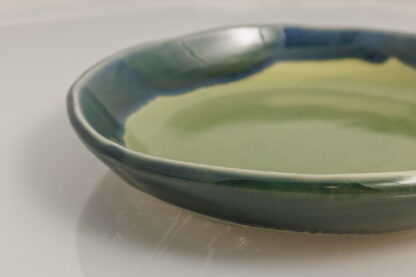 Hand Made Slab Built Pottery Dinner Plate Decorated In A Green Rutile Base With Sapphire Cover Glaze 8
