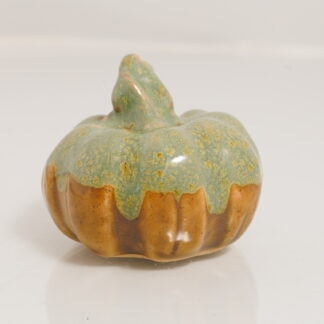 Hand Made Slab Built Small Halloween Style Pottery Pumpkin Decorated In Our Floating Orange & Green Variegated Cover Glaze 1