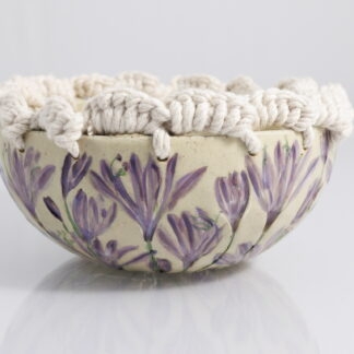 Handmade Hand Painted Purple Wild Flower & Sisal Decorated Bowl 1