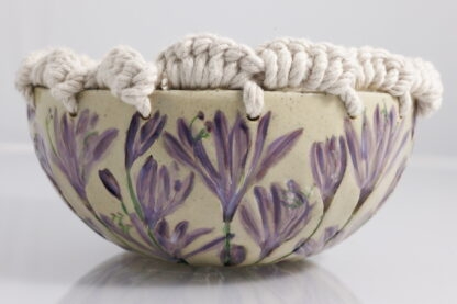 Handmade Hand Painted Purple Wild Flower & Sisal Decorated Bowl 2