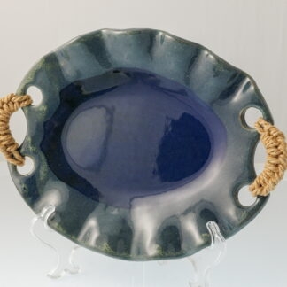 Handmade Large Platter Decorated With Woven Handles & Our Midnight Forest Glaze 1