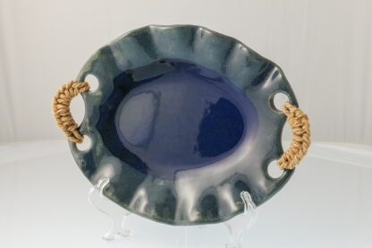 Handmade Large Platter Decorated With Woven Handles & Our Midnight Forest Glaze 1