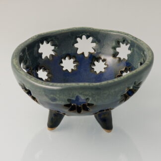 Handmade Orchid Planter Decorated In Carved Star Pattern Glazed With Our Midnight Forest Glaze 1