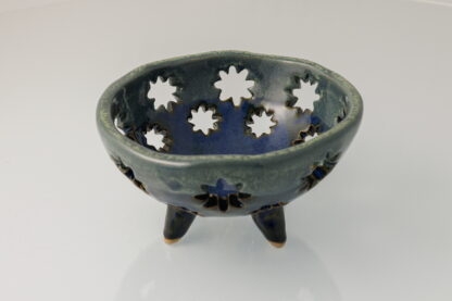 Handmade Orchid Planter Decorated In Carved Star Pattern Glazed With Our Midnight Forest Glaze 1