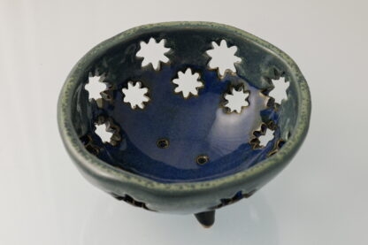 Handmade Orchid Planter Decorated In Carved Star Pattern Glazed With Our Midnight Forest Glaze 2