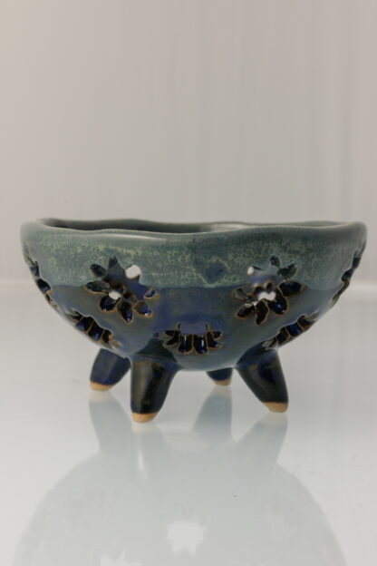 Handmade Orchid Planter Decorated In Carved Star Pattern Glazed With Our Midnight Forest Glaze 6