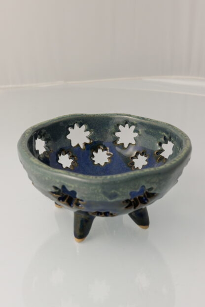 Handmade Orchid Planter Decorated In Carved Star Pattern Glazed With Our Midnight Forest Glaze 7