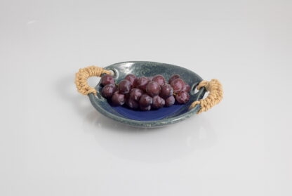Handmade Sisal Handled Footed Small Bowl Decorated With our Aussie Blue Ocean Glaze 6 9