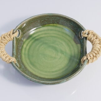 Handmade Twin Woven Handled Footed Bowl Decorated With Our Aussie Bush Glaze 1