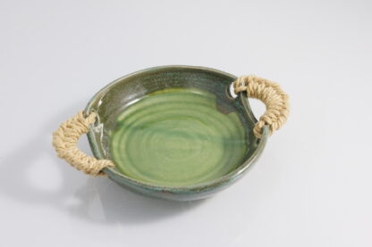Handmade Twin Woven Handled Footed Bowl Decorated With Our Aussie Bush Glaze 4