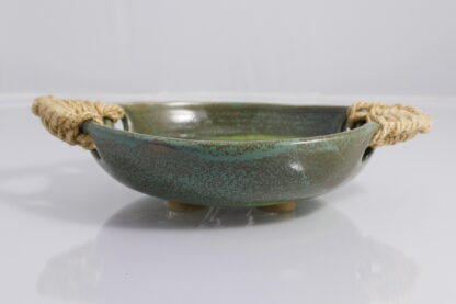Handmade Twin Woven Handled Footed Bowl Decorated With Our Aussie Bush Glaze 7