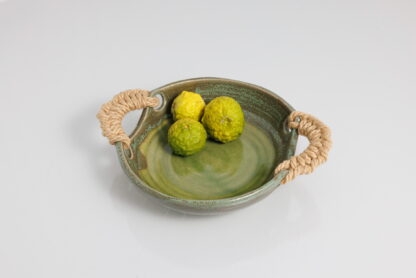 Handmade Twin Woven Handled Footed Bowl Decorated With Our Aussie Bush Glaze 9