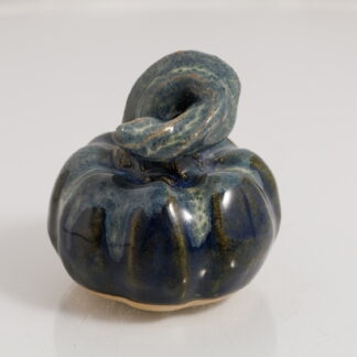 Hand Made Halloween Style Pottery Pumpkin Decorated With Our Sapphire Blue and Green Cover Glaze On Buff Clay 1