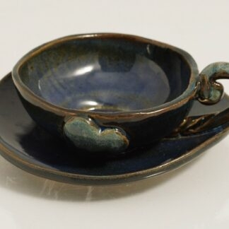 Hand Made Hand Built Cup & Saucer Planter Decorated In Our Midnight Forest Glaze 1