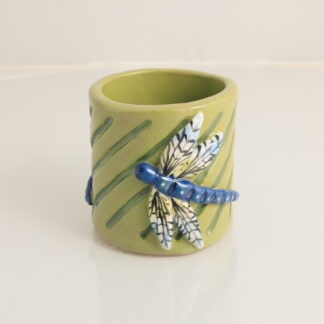 Hand Made Hand Built Small Pottery Dragonfly Design Vase Hand Decorated With Underglaze Painting 1