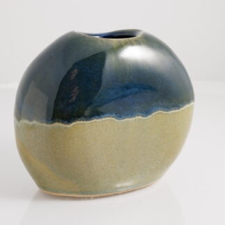 Hand Made Slab Built Moon Vase Decorated With Our Rutile Green Base And Sapphire Cover 1