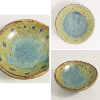 Hand Made Slab Built Small Sauce Dish Decorated In Our Green & Blue Wacky Wombat Glaze Type 1 Type 2 And Type 3