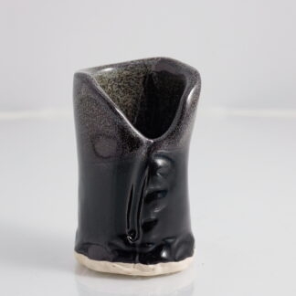Hand Made Slab Built Small Toothpick Holder Decorated In Out Black Hole Glaze 1