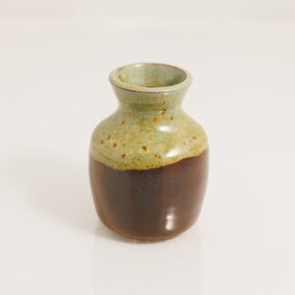 Hand Made Wheel Thrown Bottle Vase Decorated In Our Green and Brown Glaze On Mahogany Clay 1