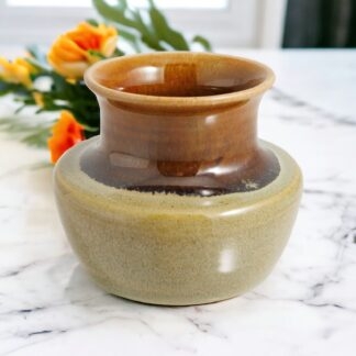 Hand Made Wheel Thrown Pottery Vase Decorated In Our Floating Orange Over Green Glaze On Buff Clay By Tmc Pottery 221