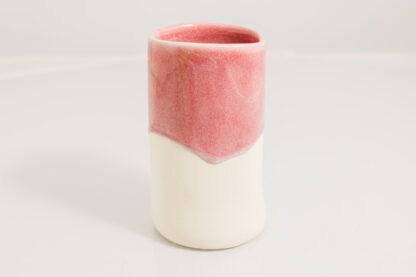Slip Made Hand Finished Hand Decorated Tumbler:Small Vase Decorated With Our Pink Glaze Over Raw Pottery 1