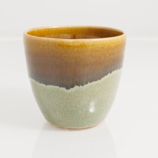 Hand Made Wheel Thrown Small Pottery Vase Decorated With Our Floating Orange Over Green Glaze 1
