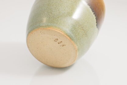 Hand Made Wheel Thrown Small Pottery Vase Decorated With Our Floating Orange Over Green Glaze 8