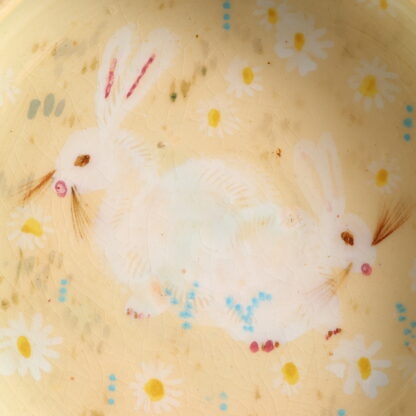 Vintage AMB Pottery Yellow Bowl Decorated With White Rabbits In Foliage - Artist Neil Douglas By AMB (Arthur Merric Boyd 1920–1999) Pottery and Neil Douglas (1911-2003) 3