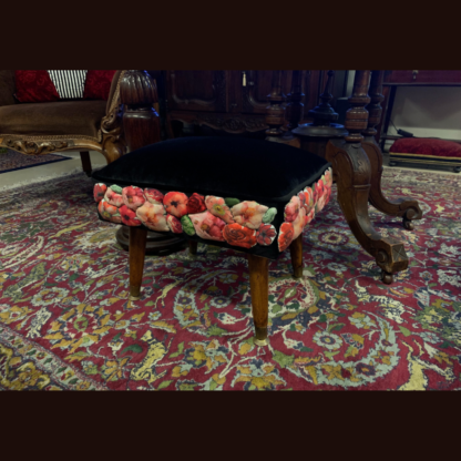 Vintage Australian Designer UpcycledRemanent Fabric Reupholstered Footstool By Christine McCorry 2
