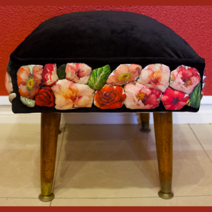 Vintage Australian Designer UpcycledRemanent Fabric Reupholstered Footstool By Christine McCorry