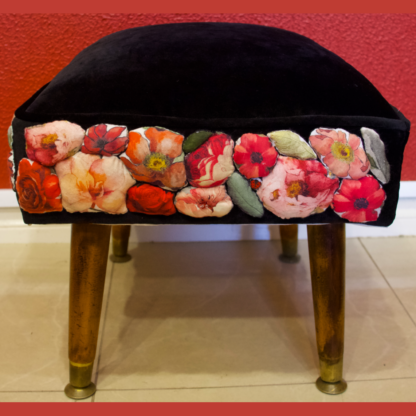 Vintage Australian Designer UpcycledRemanent Fabric Reupholstered Footstool By Christine McCorry 5