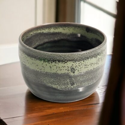 Wheel Thrown Pottery Bowl Decorated In Our Stonewash Blue And Green Glaze 11