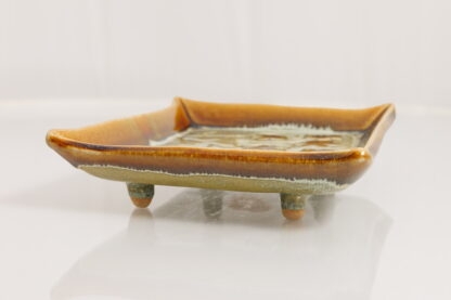 Hand Made Hand Built Large Pottery Rectangle Plate Decorated With Pansies With Our Floating Orange and Green Variegated Glaze 8