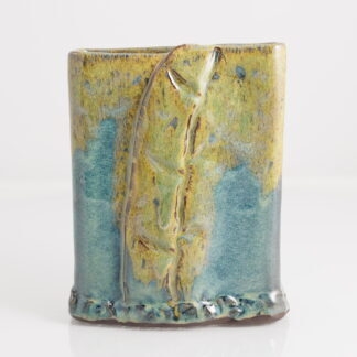 Hand Made Slab Built Rectangle Vase With Impressed Design Decorated In Our Wacky Wombat Glaze 1