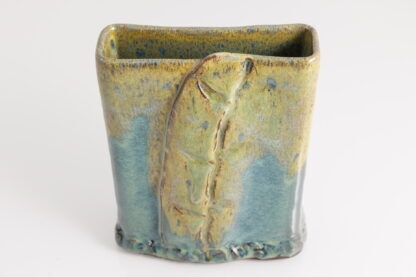 Hand Made Slab Built Rectangle Vase With Impressed Design Decorated In Our Wacky Wombat Glaze 3