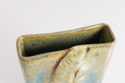 Hand Made Slab Built Rectangle Vase With Impressed Design Decorated In Our Wacky Wombat Glaze 9