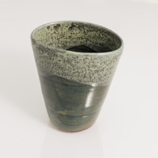 Hand Made Wheel Thrown Oval Shaped Vase Decorated In Our Stonewash Glaze With Our Variegated Green cover Glaze 1