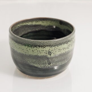 Hand Made Wheel Thrown Pottery Bowl Decorated In Our Stonewash Blue Glaze With A Green Variegated Cover Glaze 1