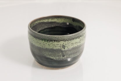 Hand Made Wheel Thrown Pottery Bowl Decorated In Our Stonewash Blue Glaze With A Green Variegated Cover Glaze 1