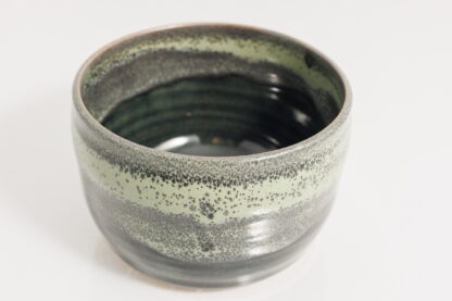 Hand Made Wheel Thrown Pottery Bowl Decorated In Our Stonewash Blue Glaze With A Green Variegated Cover Glaze 5