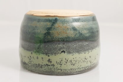 Hand Made Wheel Thrown Pottery Bowl Decorated In Our Stonewash Blue Glaze With A Green Variegated Cover Glaze 9