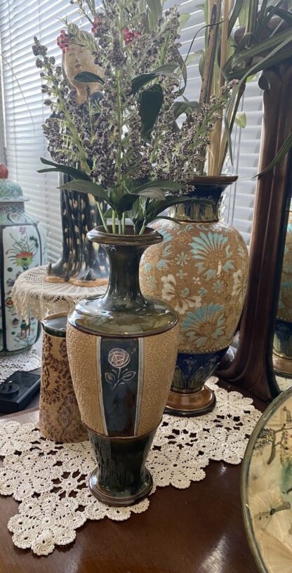 Royal Doulton Lambeth Studio Stoneware Pottery Vase Art Nouveau:art Deco Transition Inscribed Mb (maud Bowden) 2