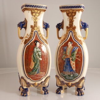 Very Rare Antique Pair Of Japanist Porcelain Vases (english 19th Century 1877) By Royal Worcester 1