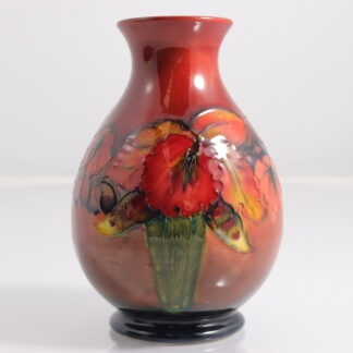 Vintage Flambé Orchid Pattern Vase Hand Signed To Base By Walter Moorcroft England 1