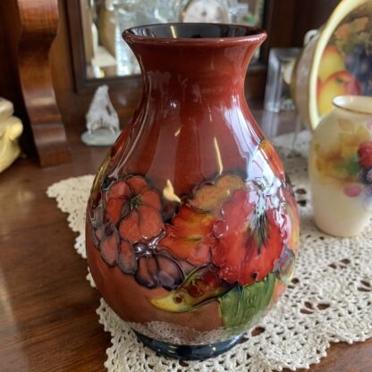 Vintage Flambé Orchid Pattern Vase Hand Signed To Base By Walter Moorcroft England 2
