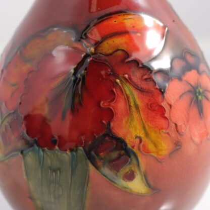 Vintage Flambé Orchid Pattern Vase Hand Signed To Base By Walter Moorcroft England 6