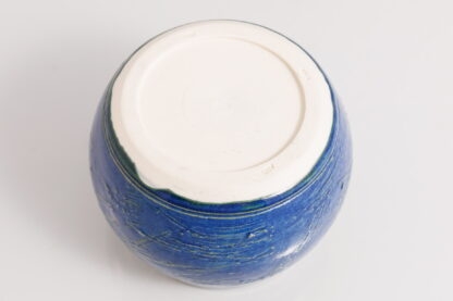 Hand Made Wheel Thrown Bowl With Carved Decoration Glazed In Our Sapphire Blue Glaze 10