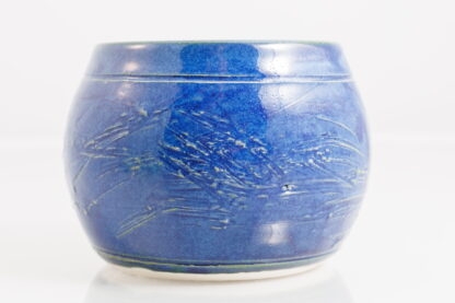 Hand Made Wheel Thrown Bowl With Carved Decoration Glazed In Our Sapphire Blue Glaze 4